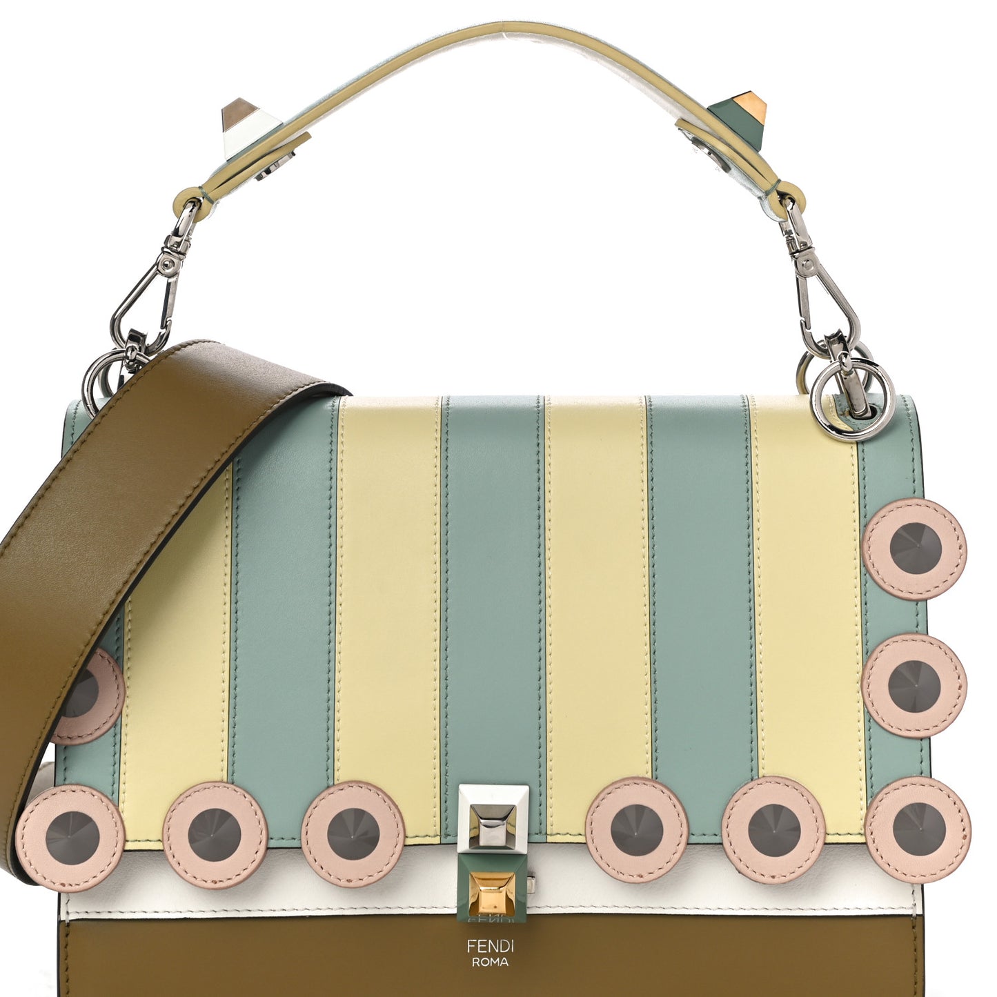 Calfskin Pequin Inlay Studded Kan I Shoulder Bag Multicolor