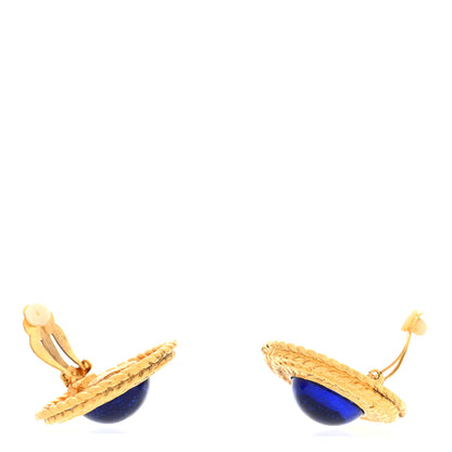 Chanel Poured Glass CC Clip On Earrings Gold Blue 3 of 4