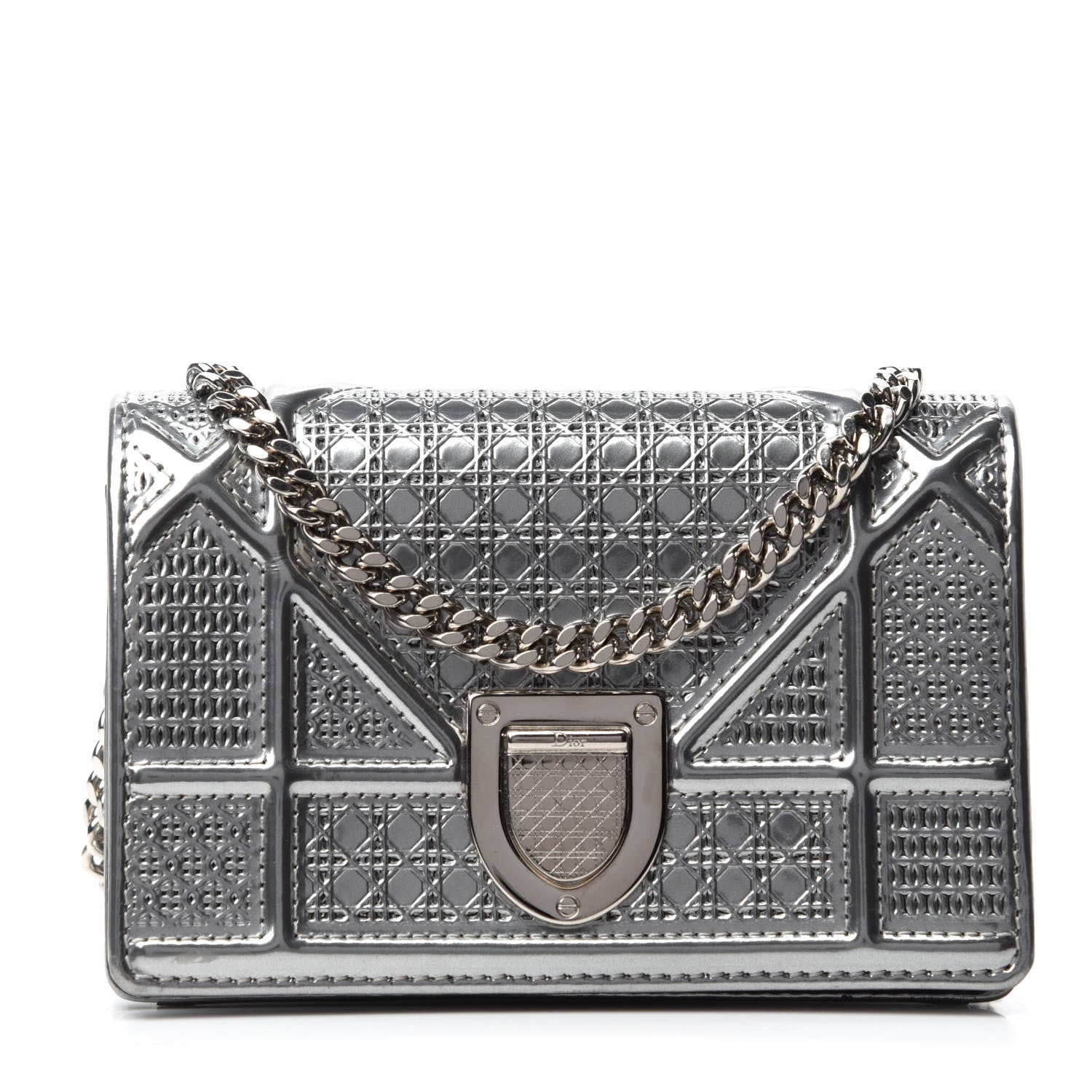 Christian Dior Metallic Patent Micro-Cannage Baby Diorama Flap Bag Silver 1 of 11