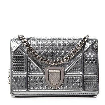 Christian Dior Metallic Patent Micro-Cannage Baby Diorama Flap Bag Silver 1 of 11