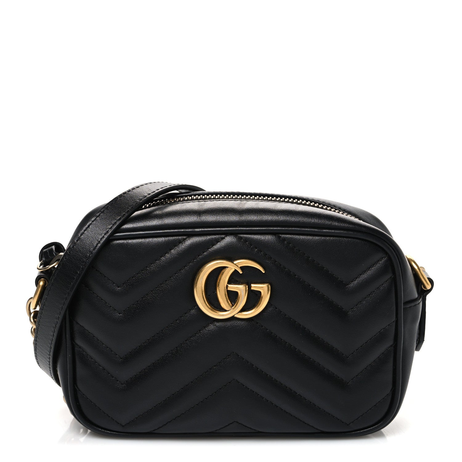 Gucci Calfskin Matelasse Mini GG Marmont Chain Shoulder Bag Black 1 of 10