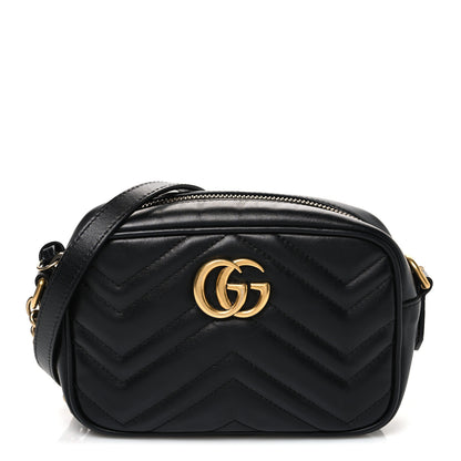 Gucci Calfskin Matelasse Mini GG Marmont Chain Shoulder Bag Black 1 of 10