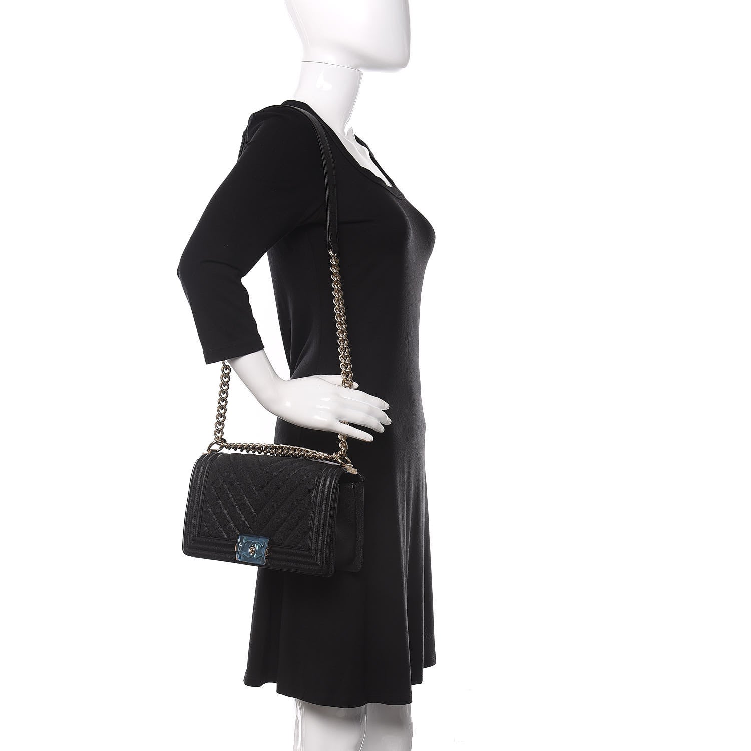 Chanel Caviar Chevron Quilted Medium Boy Flap Black 2 of 11