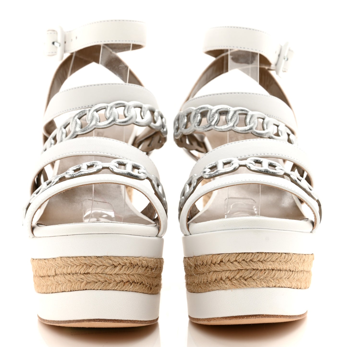 Metallic Nappa Amarres Espadrille Wedge 35 White Gris Argente