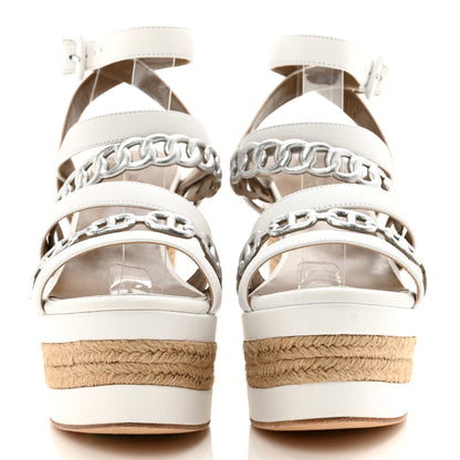 Hermes Metallic Nappa Amarres Espadrille Wedge 35 White Gris Argente 2 of 10