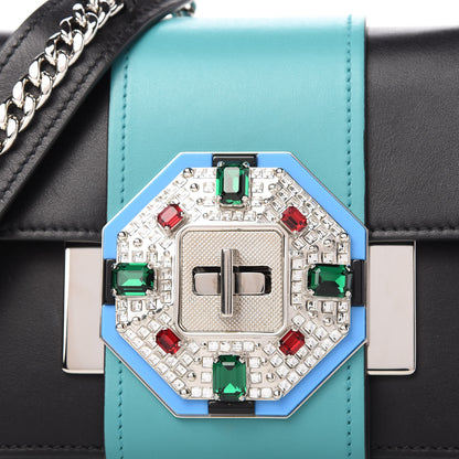 Prada City Calf Crystal Embellished Ribbon Bag Black Jade 9 of 10