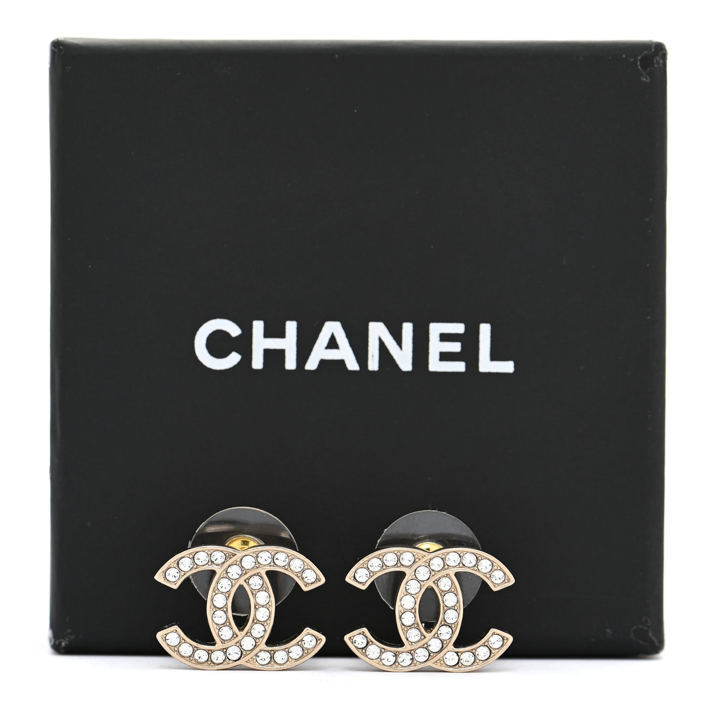 Crystal Large CC Earrings Gold