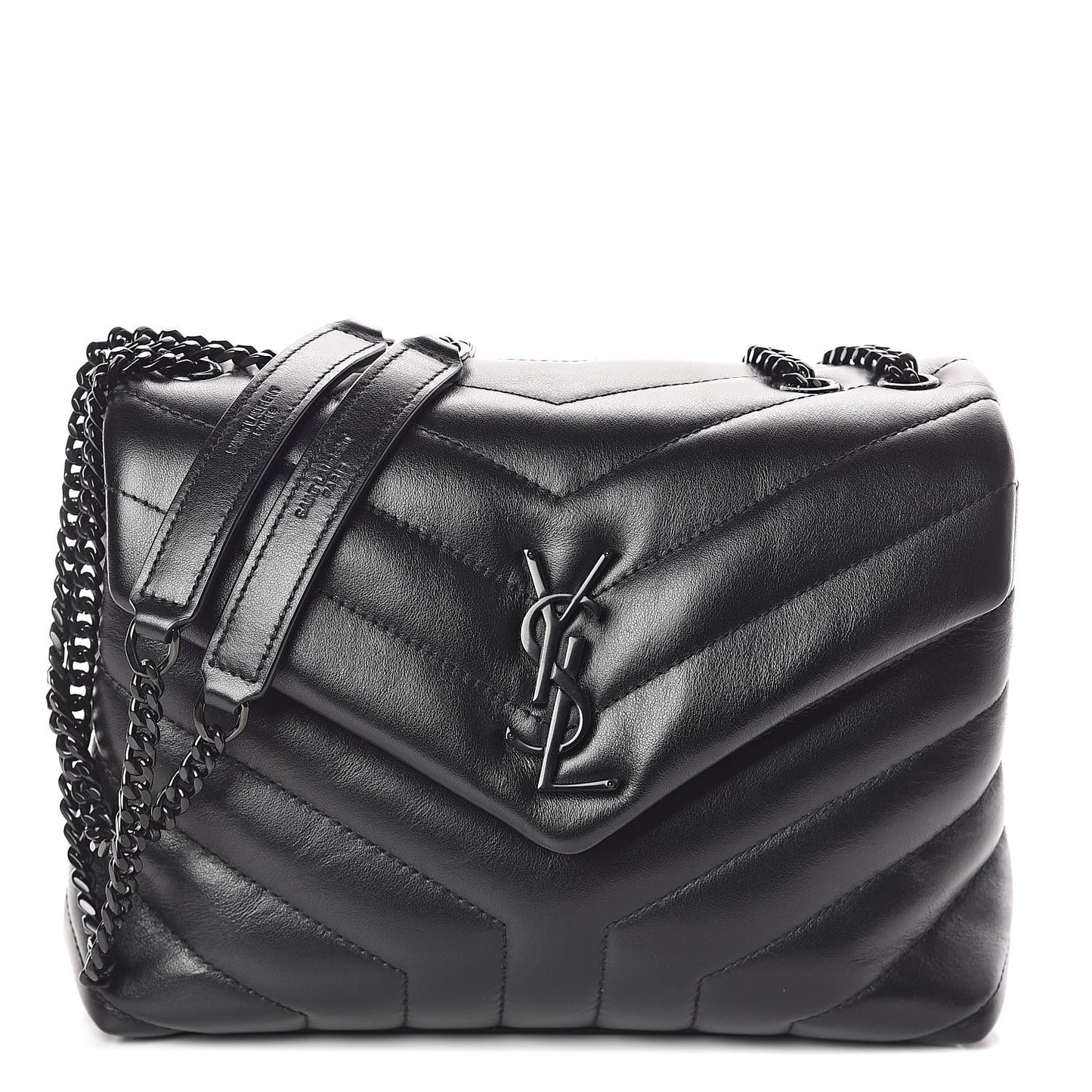 Calfskin Y Quilted Monogram Small Loulou Chain Satchel Black