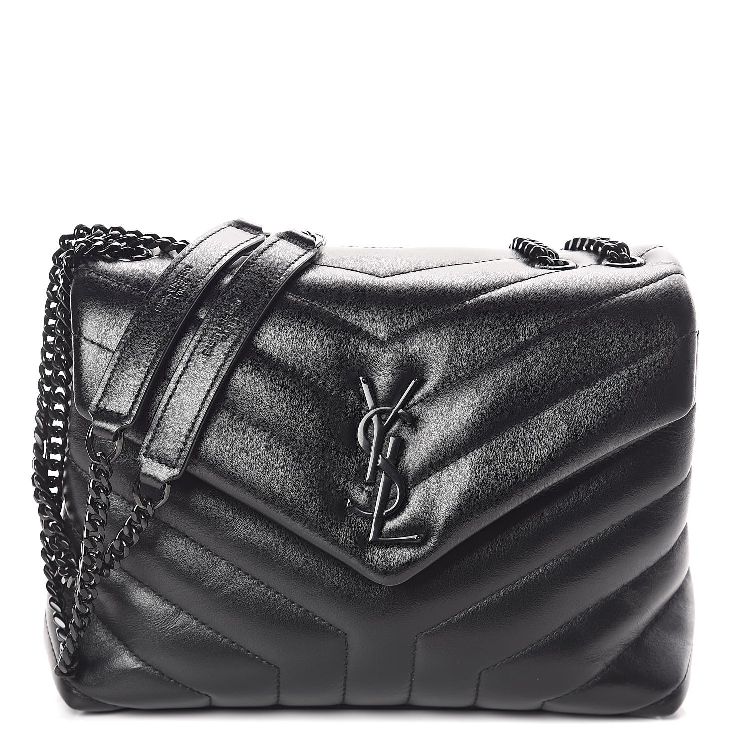 Saint Laurent Calfskin Y Quilted Monogram Small Loulou Chain Satchel Black 1 of 9