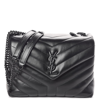 Saint Laurent Calfskin Y Quilted Monogram Small Loulou Chain Satchel Black 1 of 9