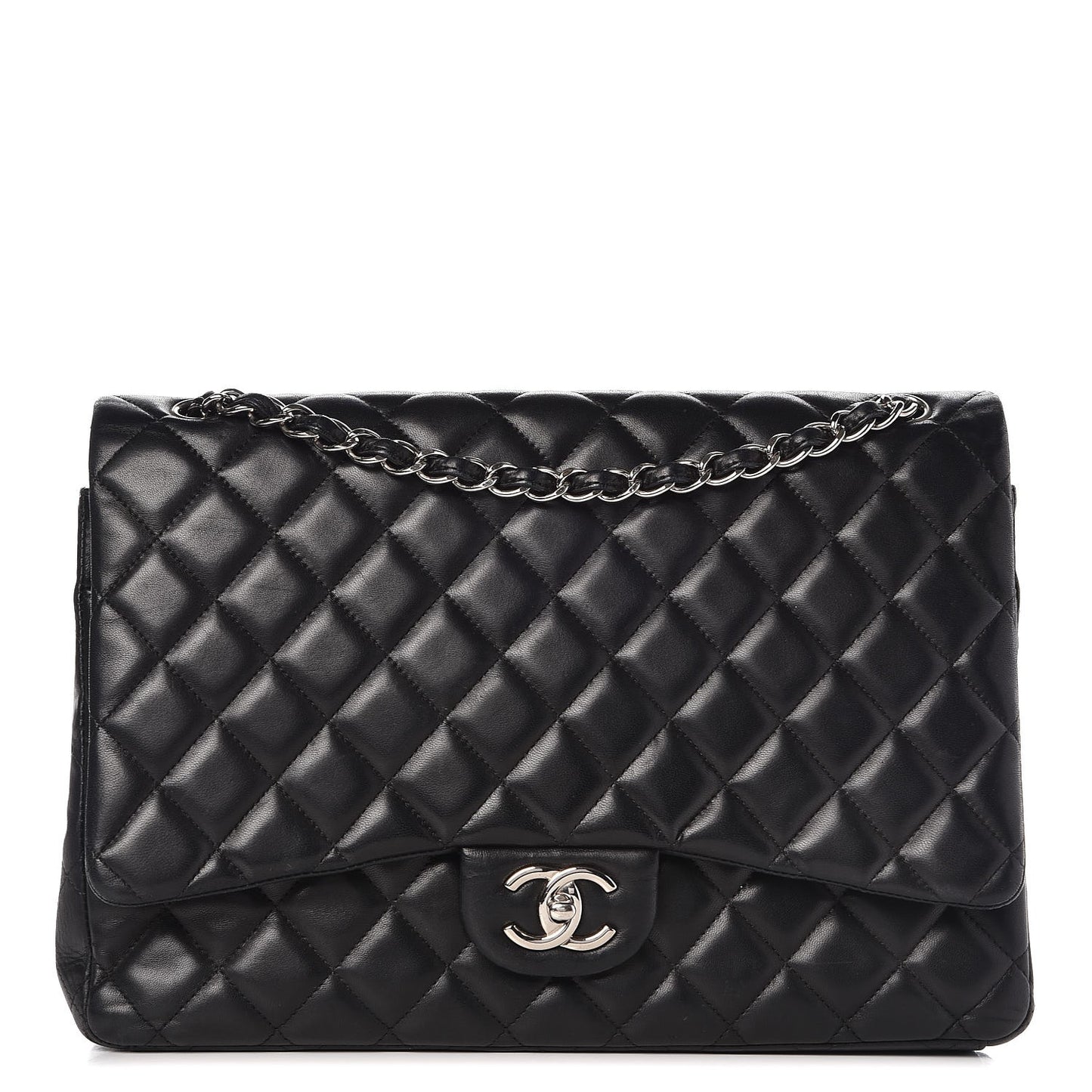 Lambskin Quilted Maxi Double Flap Black