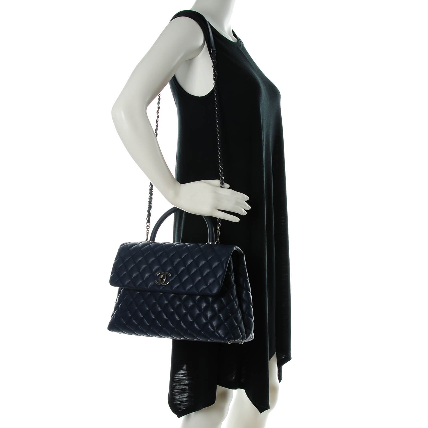 Chanel Caviar Quilted Medium Coco Handle Flap Navy 2 of 8