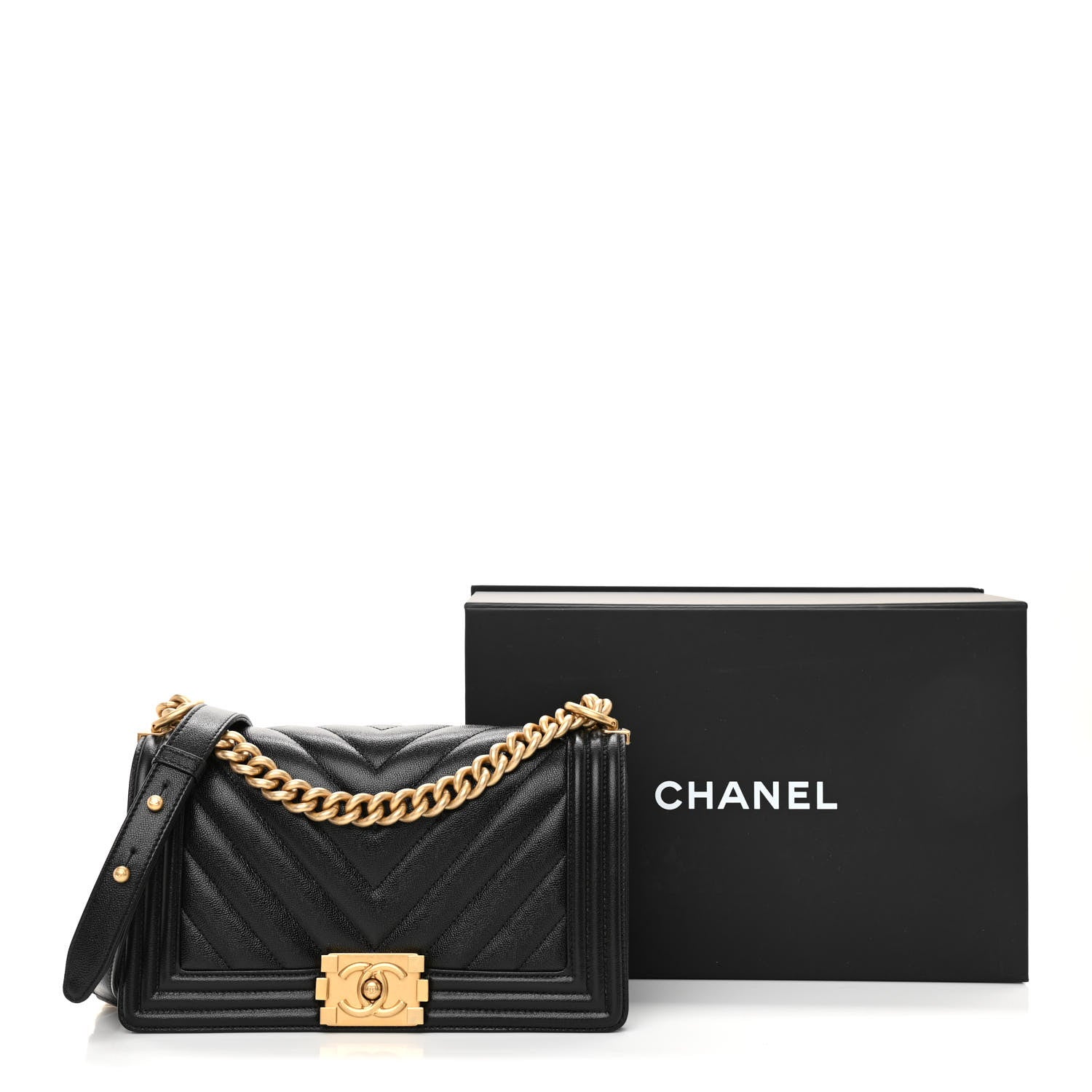 Chanel Caviar Chevron Quilted Medium Boy Flap Black 10 of 10