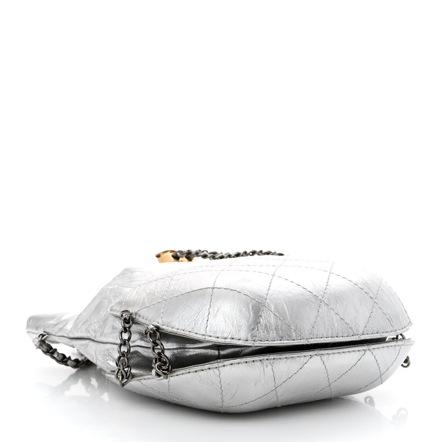 Metallic Aged Calfskin Quilted Small Gabrielle Bucket Silver