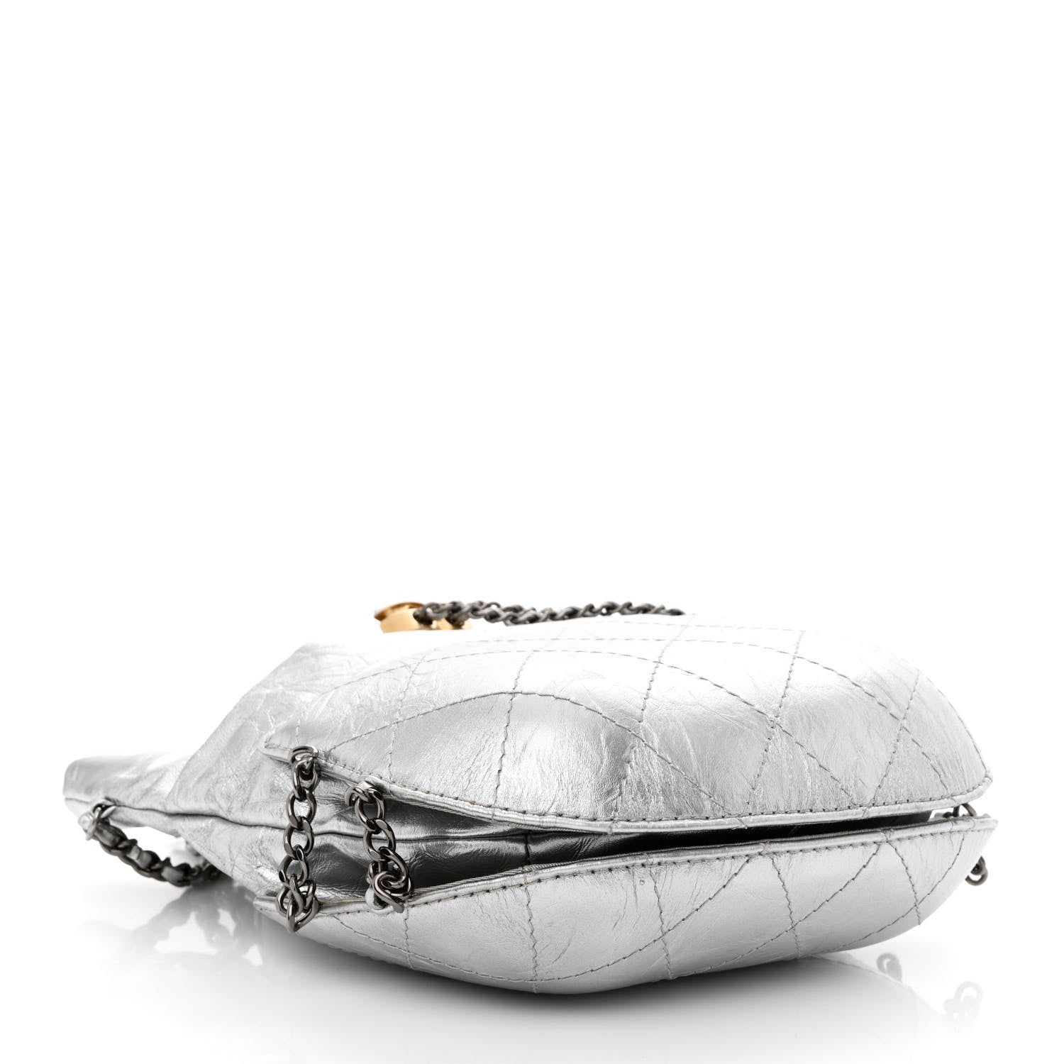 Chanel Metallic Aged Calfskin Quilted Small Gabrielle Bucket Silver 4 of 11