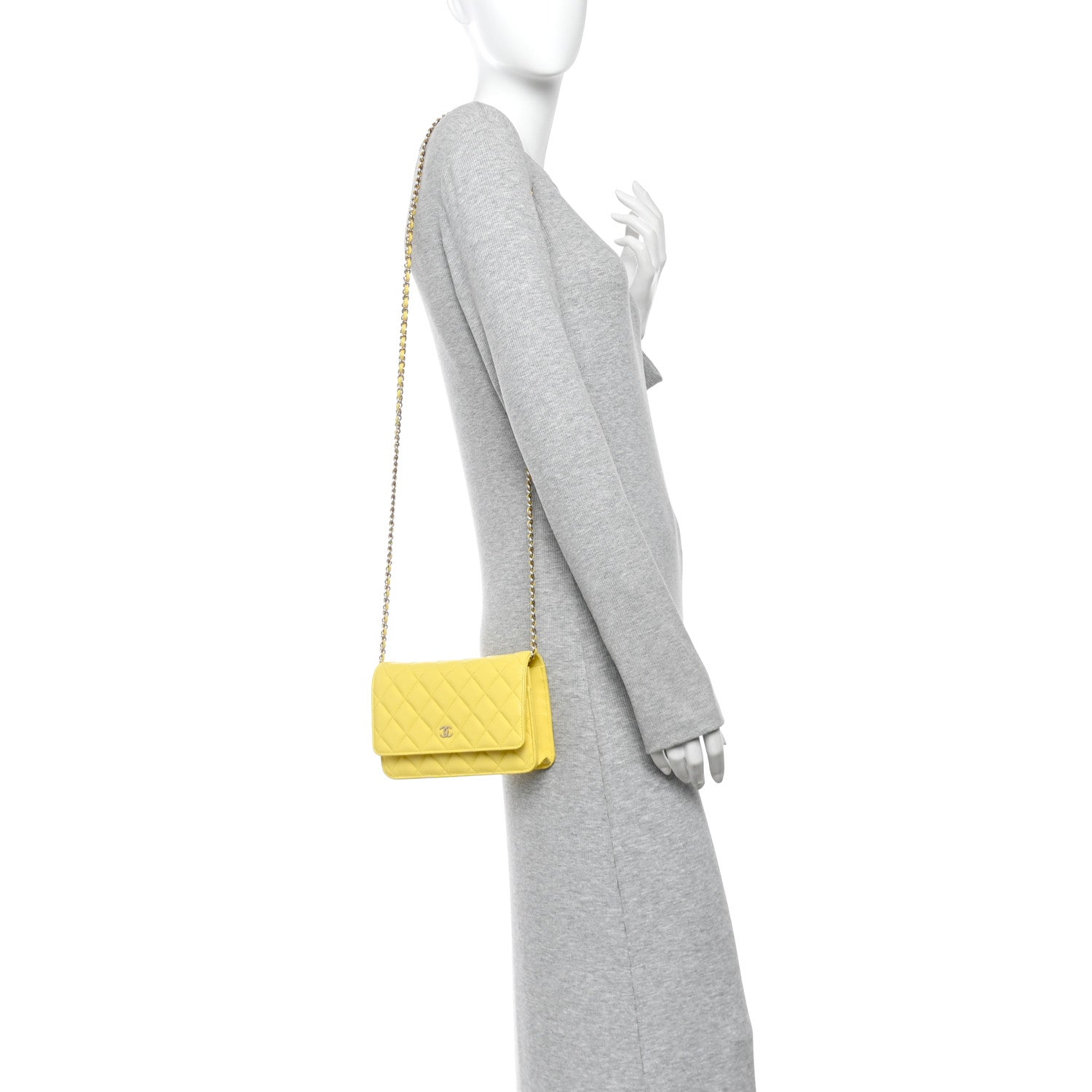 Chanel Caviar Quilted Wallet on Chain WOC Yellow 2 of 10