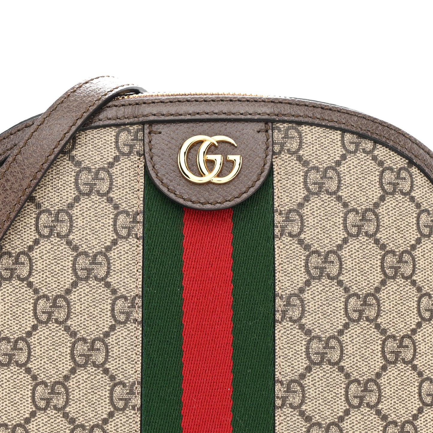 GG Supreme Monogram Textured Dollar Calfskin Web Small Ophidia Dome Shoulder Bag Beige Ebony New Acero