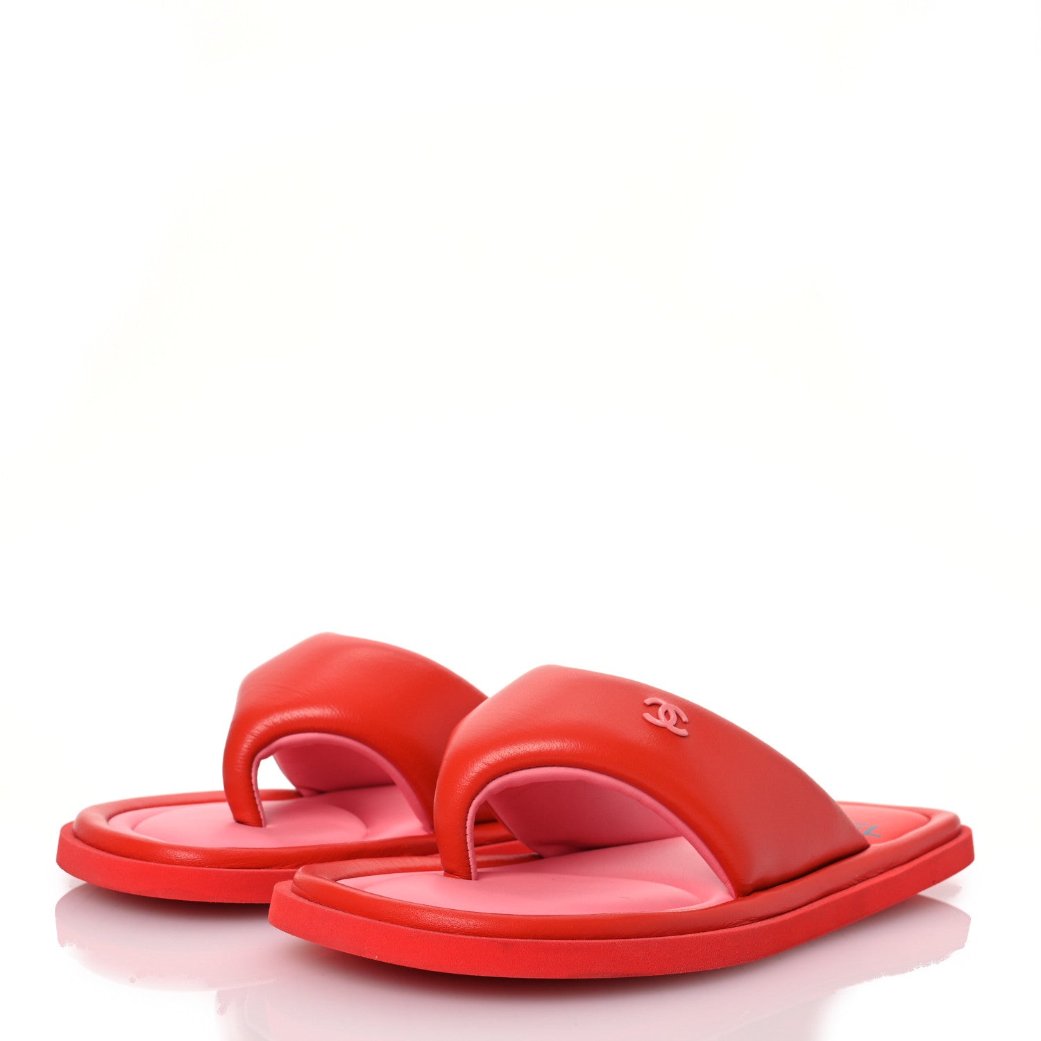 Chanel Lambskin Padded Pool Thong Sandals 40 Light Red Pink 3 of 15