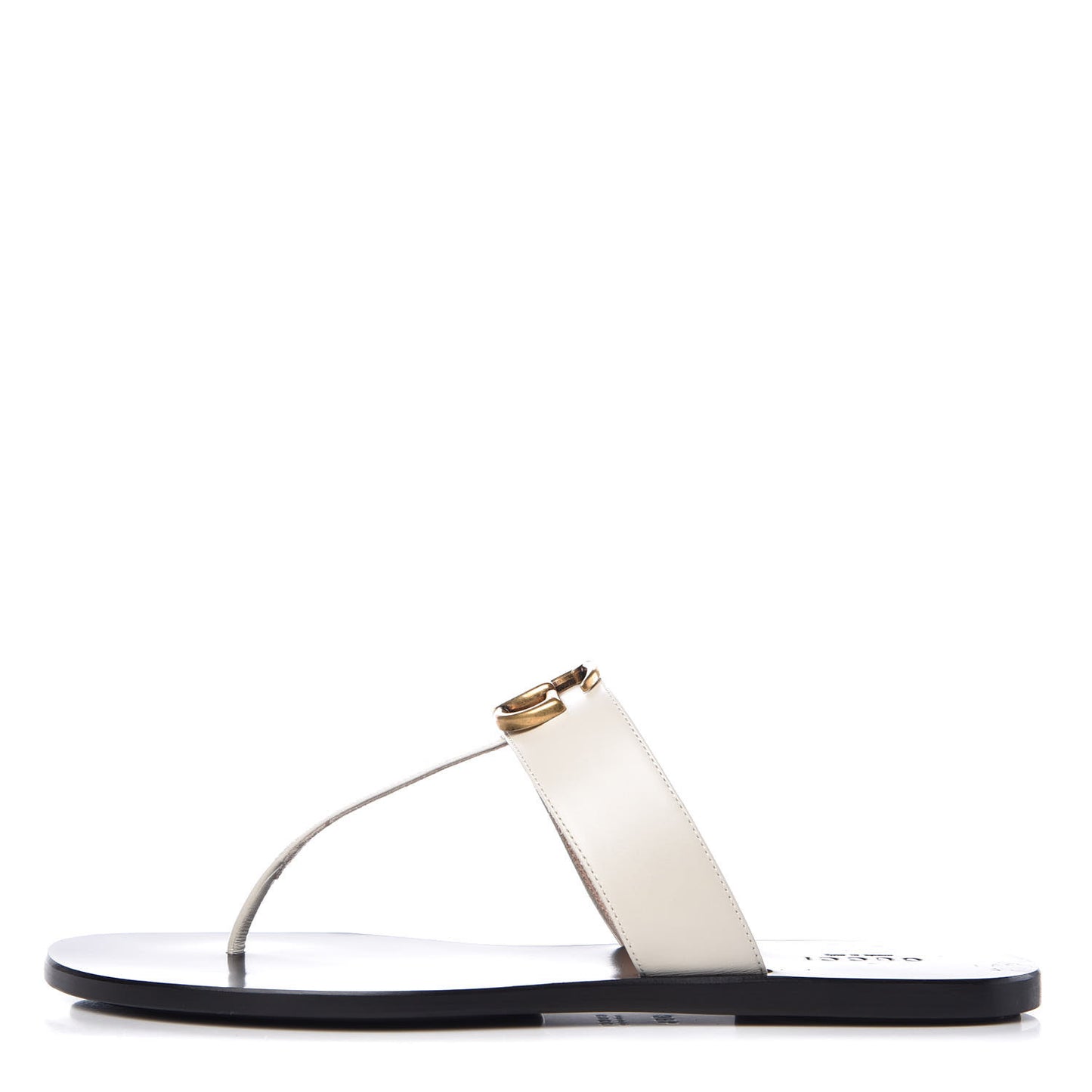Calfskin GG Marmont Thong Sandals 38.5 Mystic White