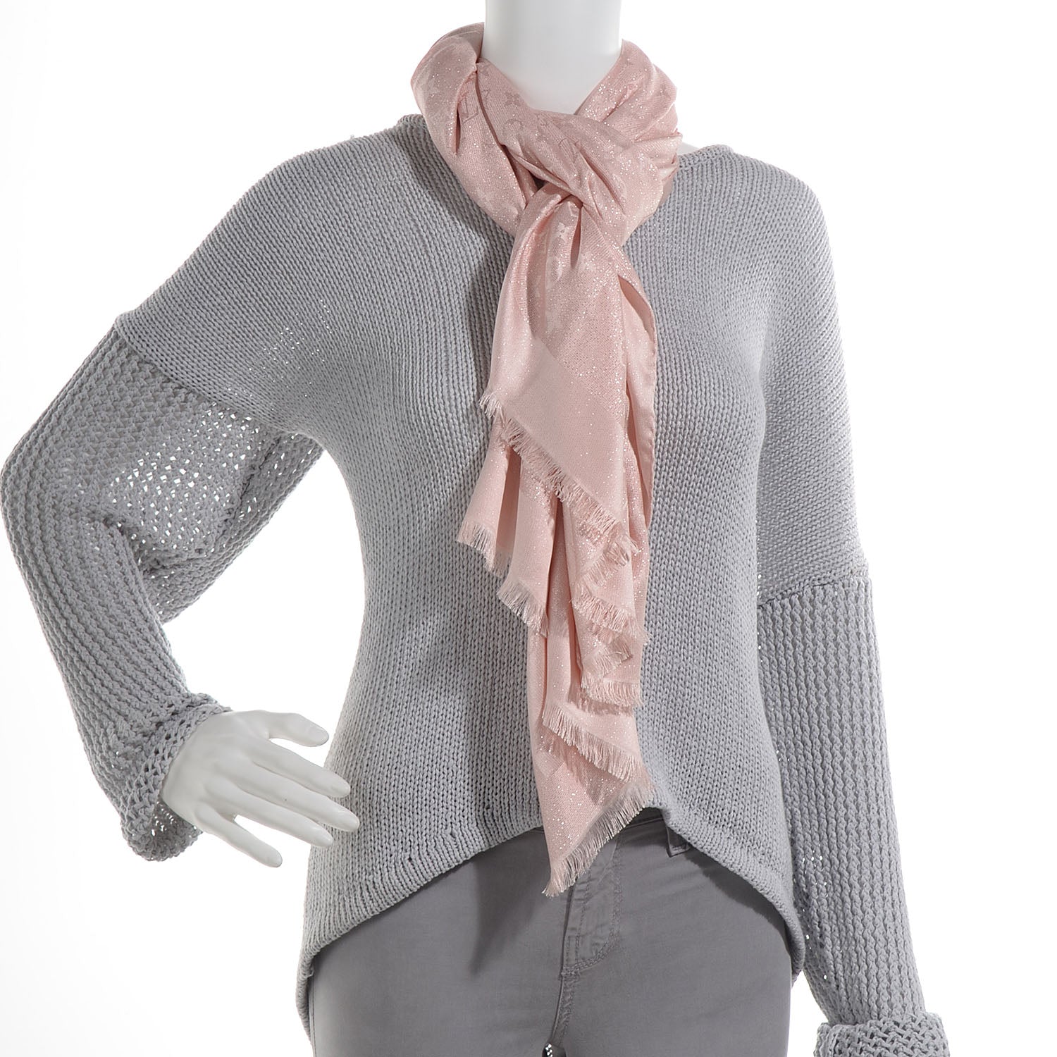 Louis Vuitton Silk Monogram Shimmer Stole Rose Poudre 2 of 6