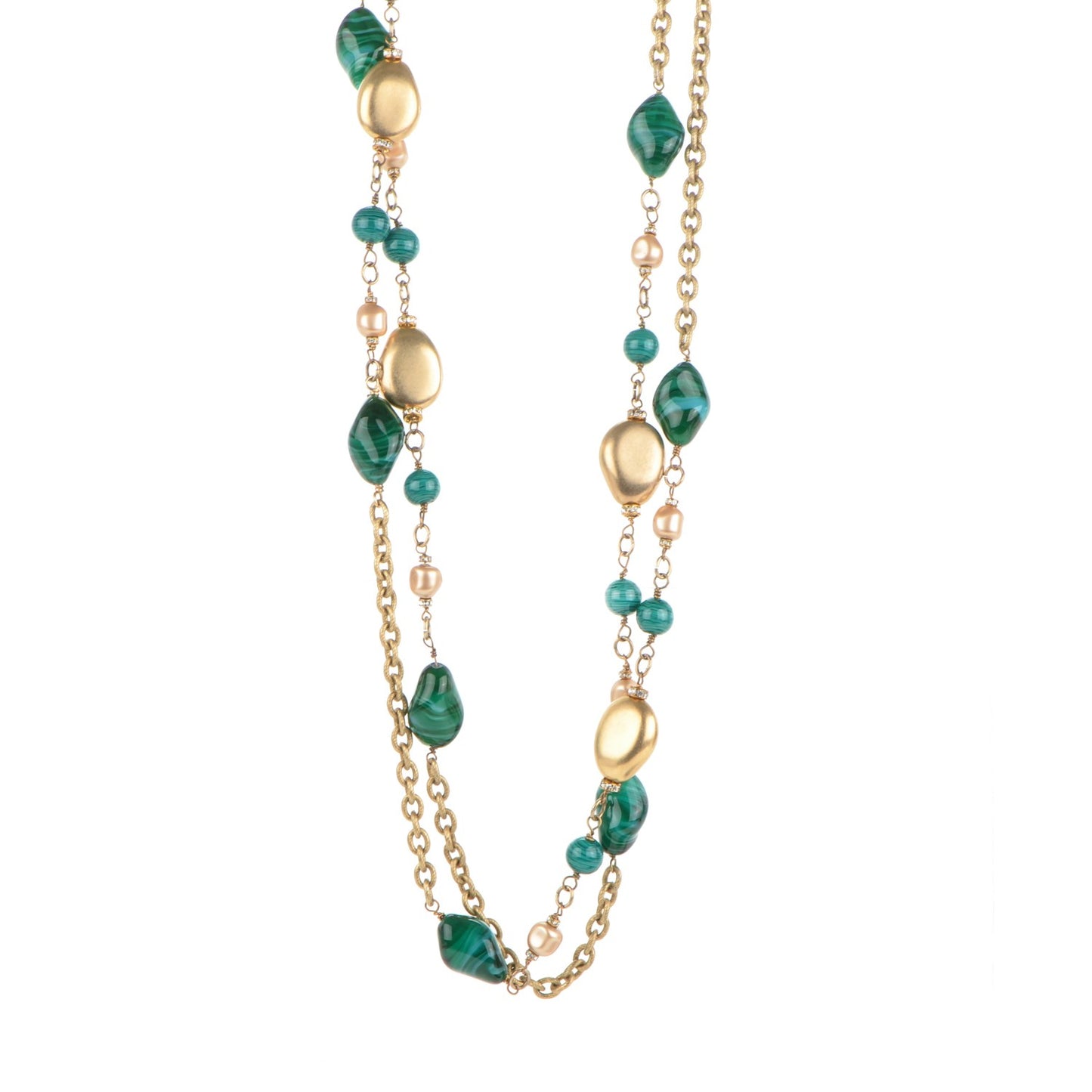 Gripoix Crystal Bead Necklace Gold Green
