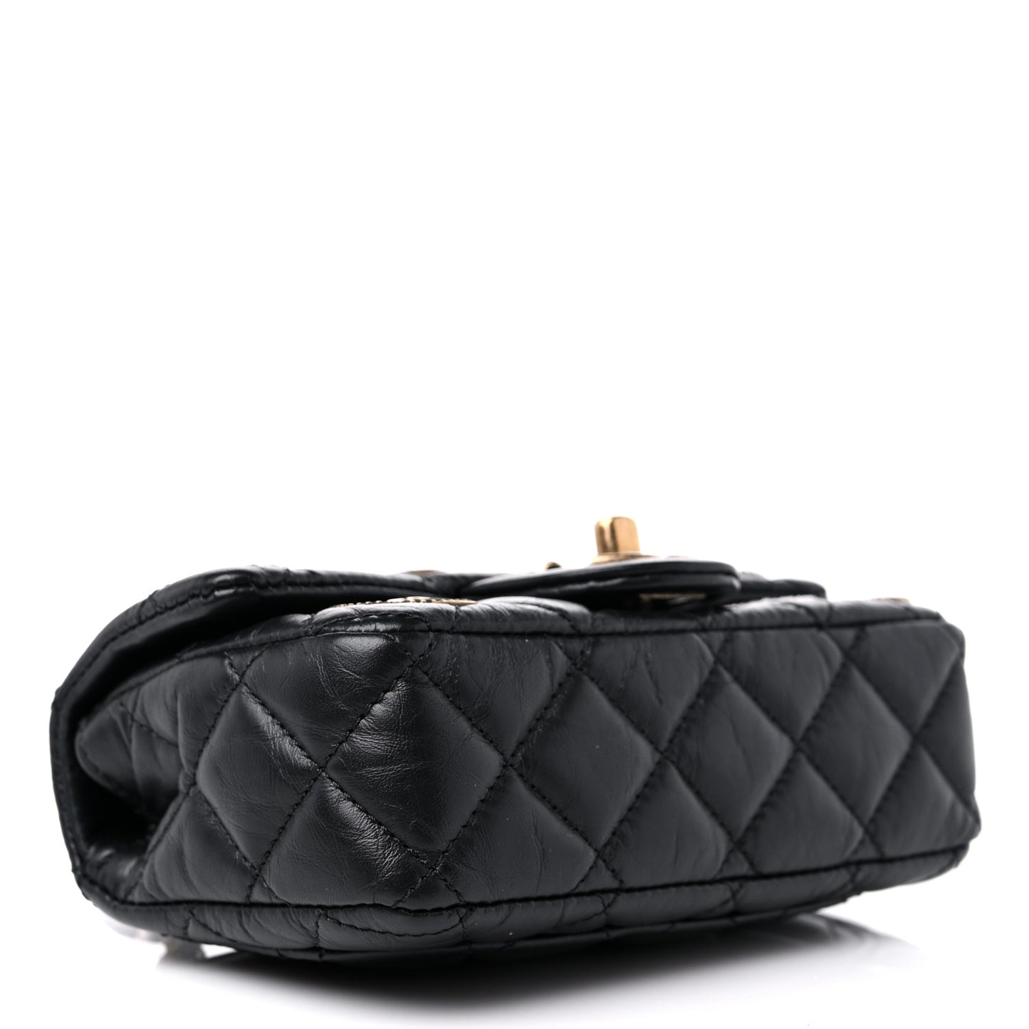 Aged Calfskin Quilted Extra Mini Medallion Flap Black