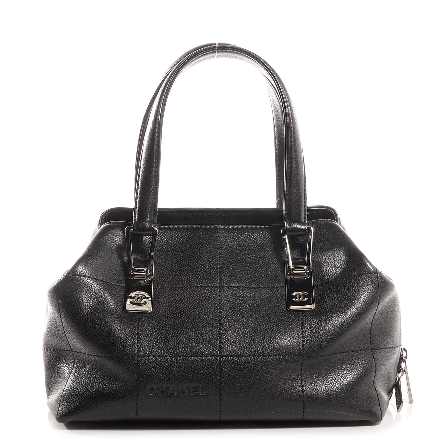 Caviar Square Stitched Medium Tote Black