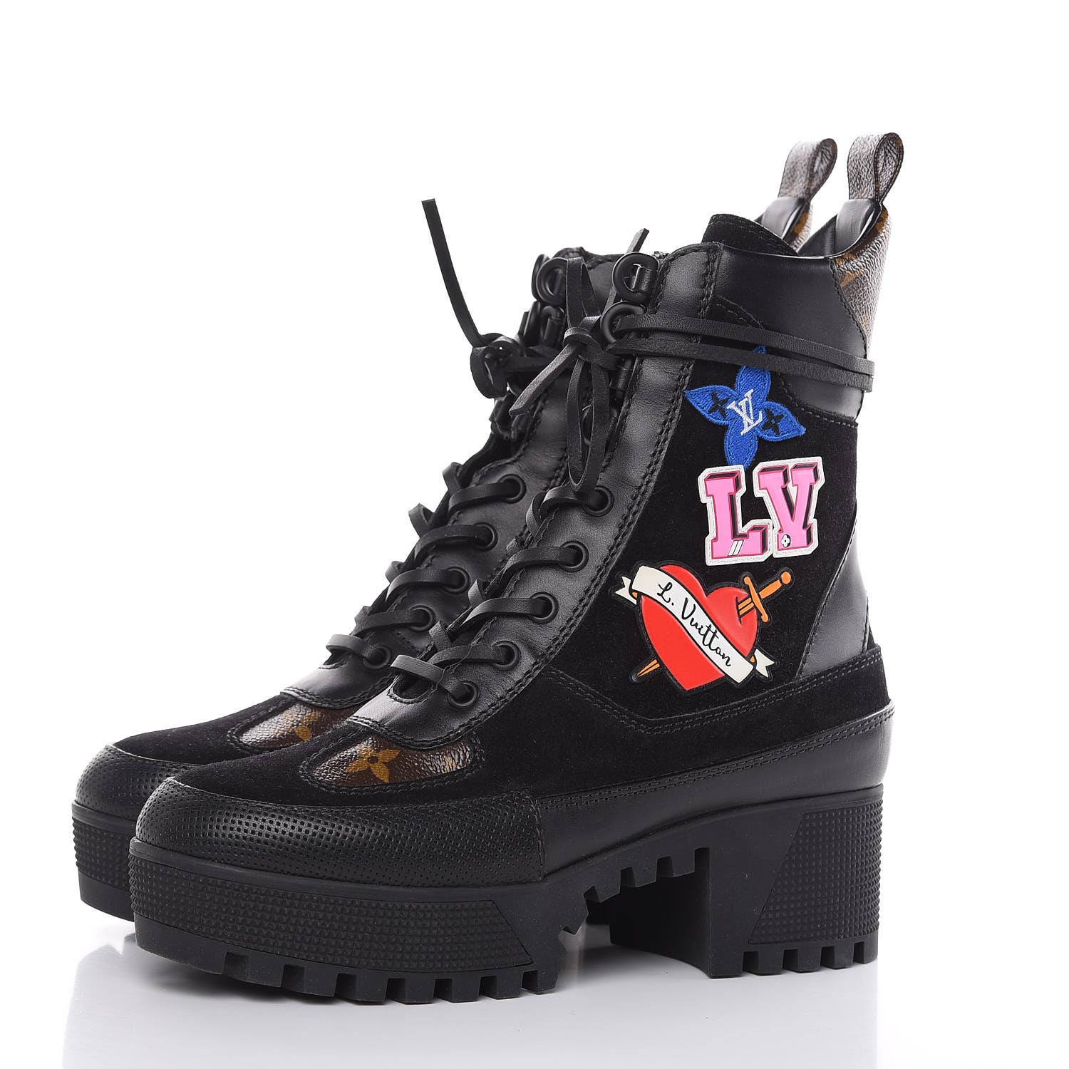 Louis Vuitton Suede Calfskin Monogram LV Black Heart Laureate Platform Desert Boots 36 Black 3 of 8