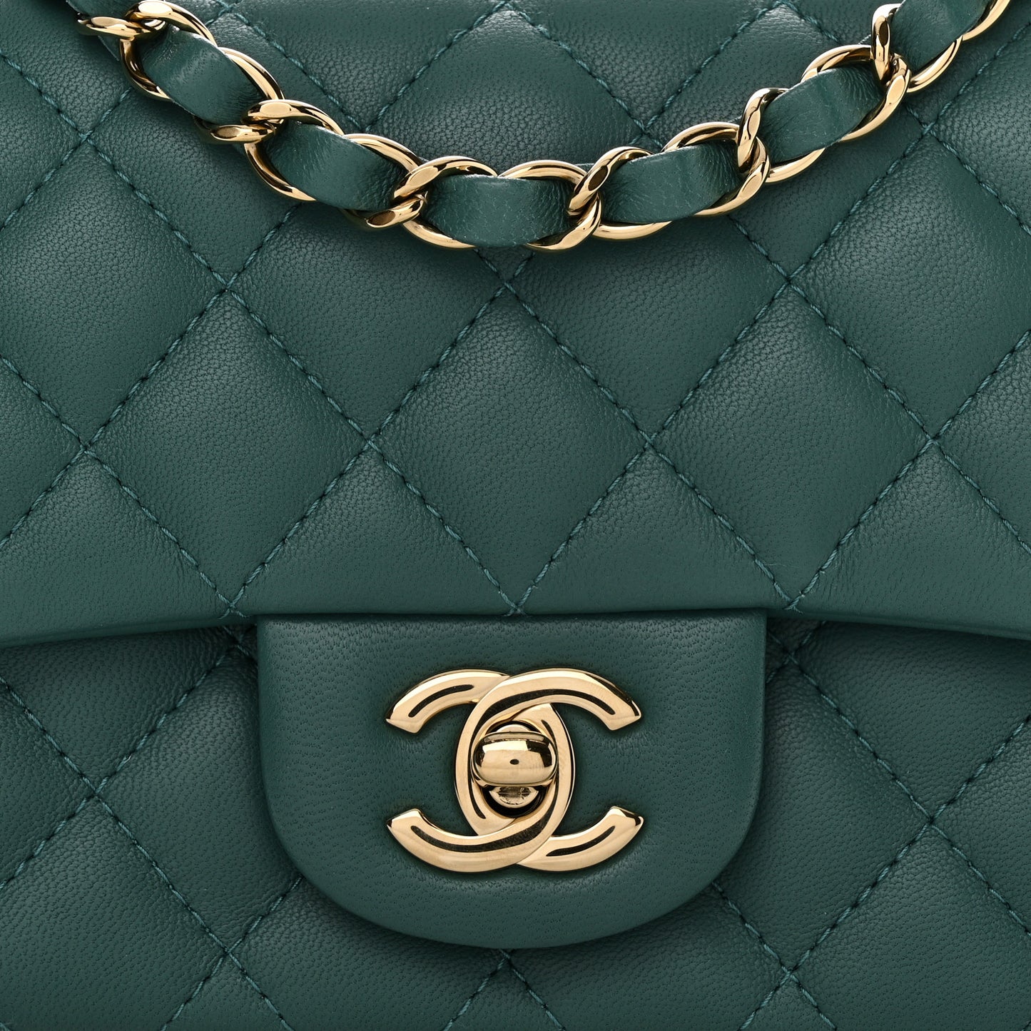 Lambskin Quilted Mini Square Flap Green