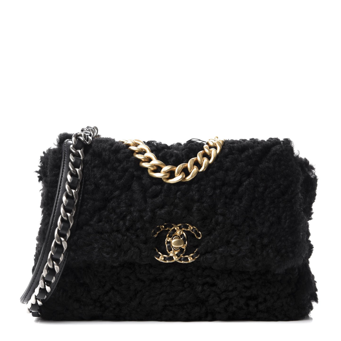 Shearling Sheepskin Medium 19 Flap Black