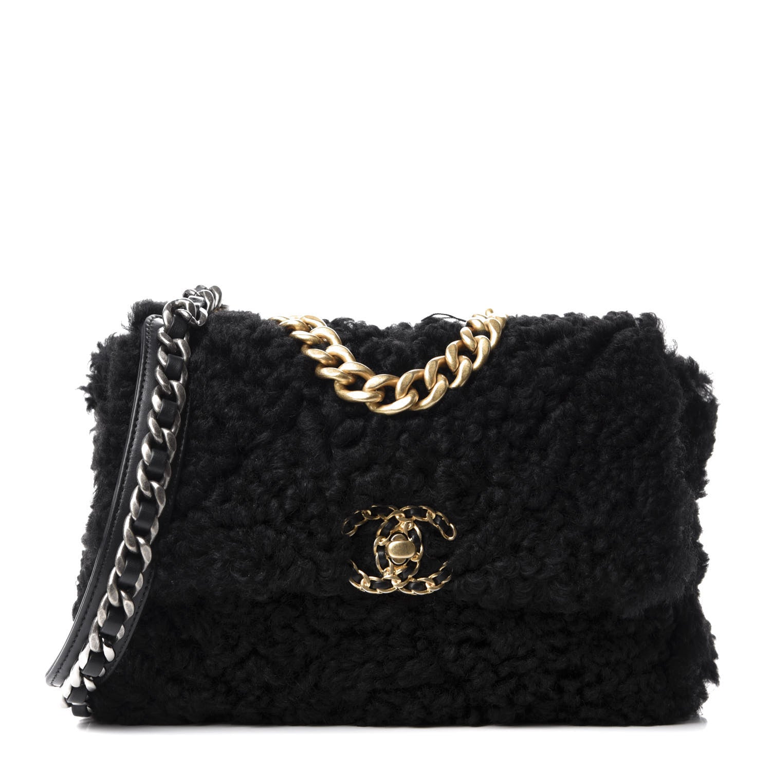 Chanel Shearling Sheepskin Medium 19 Flap Black 1 of 11