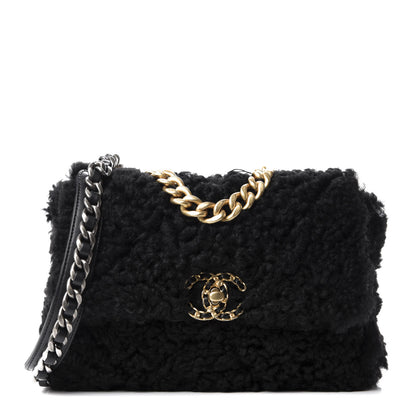 Chanel Shearling Sheepskin Medium 19 Flap Black 1 of 11