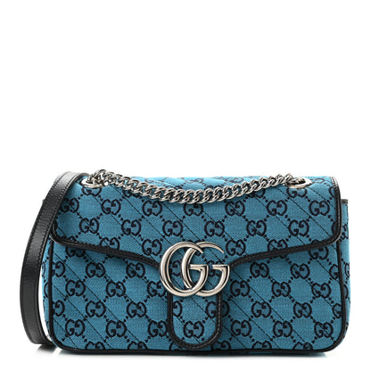 Gucci Monogram Multicolor Matelasse Diagonal Small GG Marmont Shoulder Bag Light Blue 1 of 10