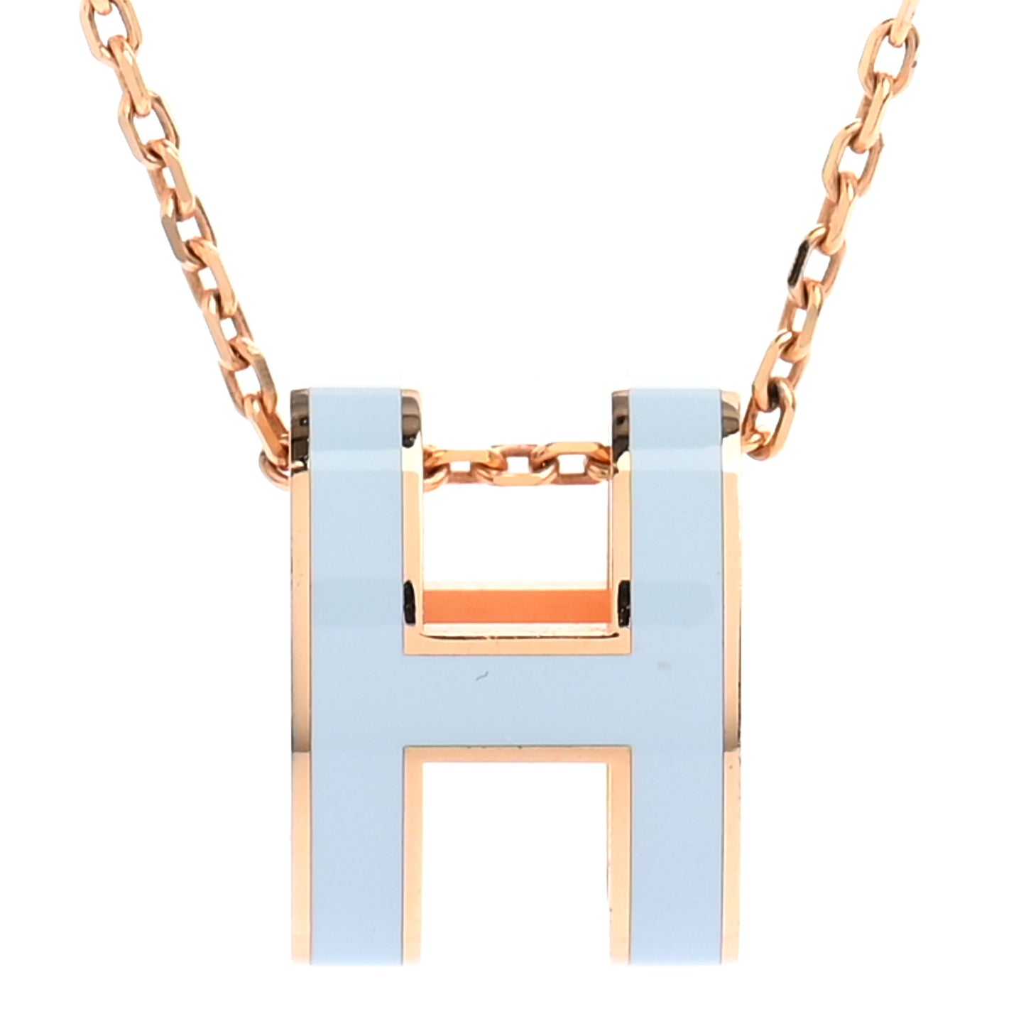 Lacquered Gold Pop H Pendant Necklace Bleu Pastel