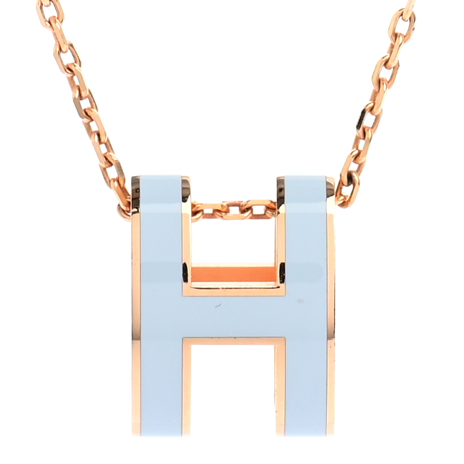 Hermes Lacquered Gold Pop H Pendant Necklace Bleu Pastel 4 of 8