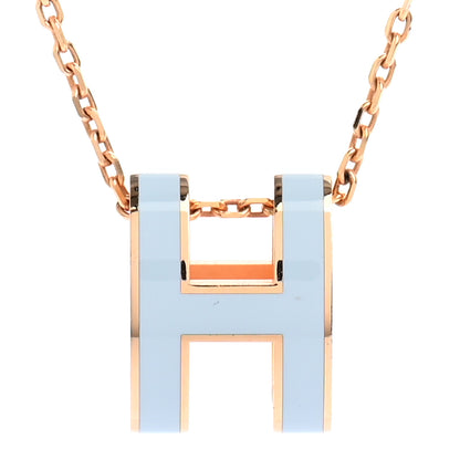 Hermes Lacquered Gold Pop H Pendant Necklace Bleu Pastel 4 of 8