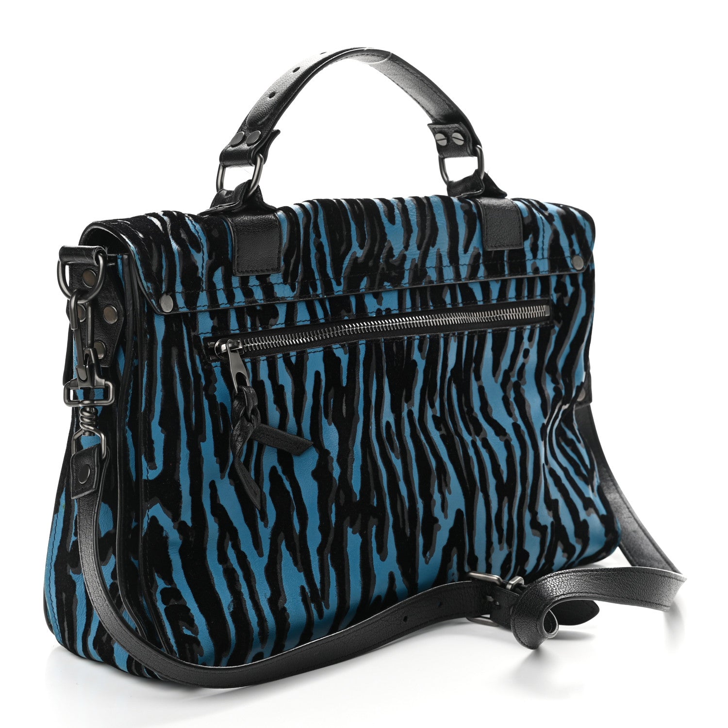 Proenza Schouler Lambskin Velvet Medium Woodgrain PS1 Satchel Teal Black 3 of 11