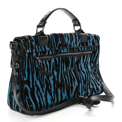 Proenza Schouler Lambskin Velvet Medium Woodgrain PS1 Satchel Teal Black 3 of 11