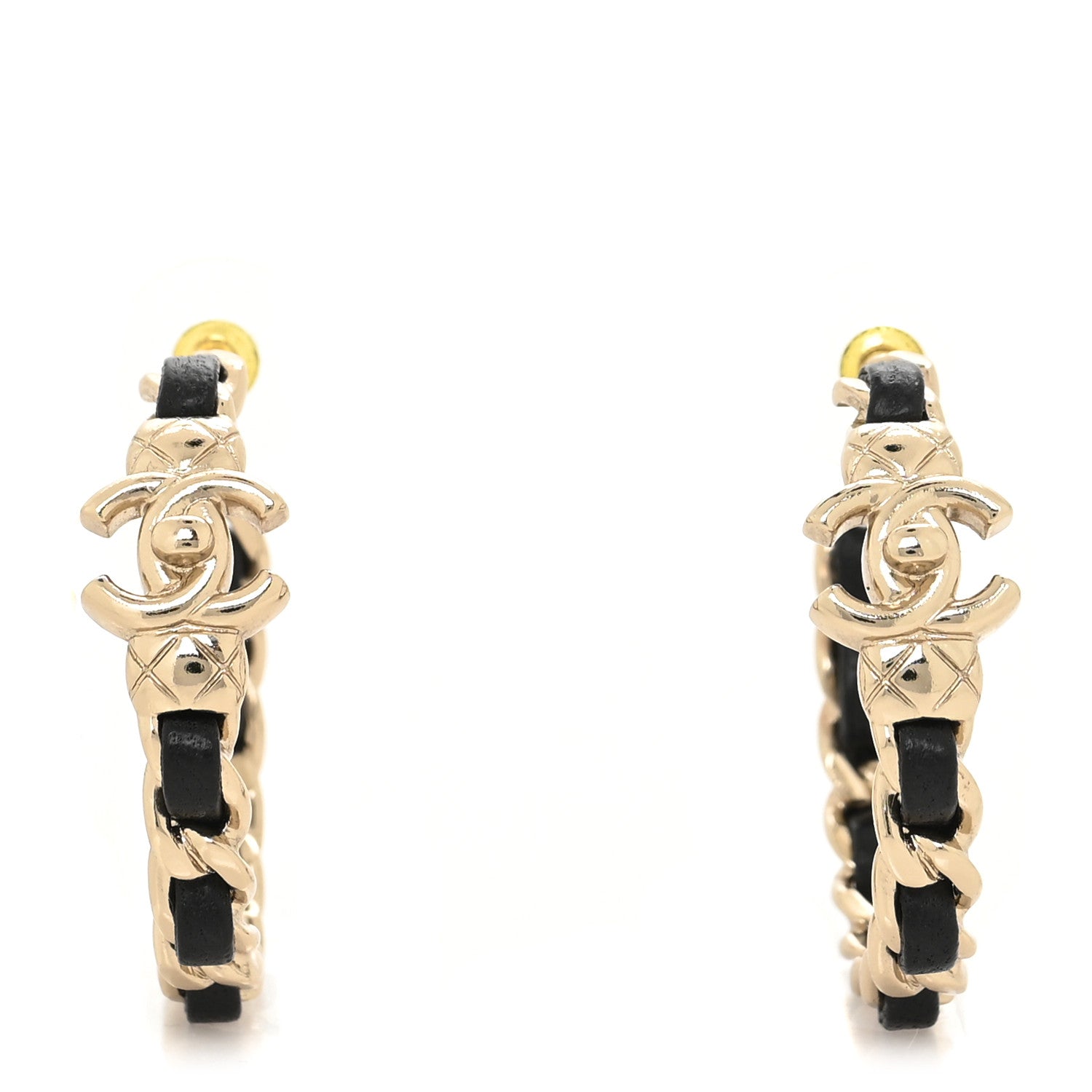 Chanel Metal Lambskin Quilted CC Turnlock Chain Hoop Earrings Gold Black 1 of 3