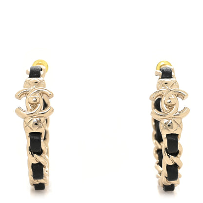 Chanel Metal Lambskin Quilted CC Turnlock Chain Hoop Earrings Gold Black 1 of 3