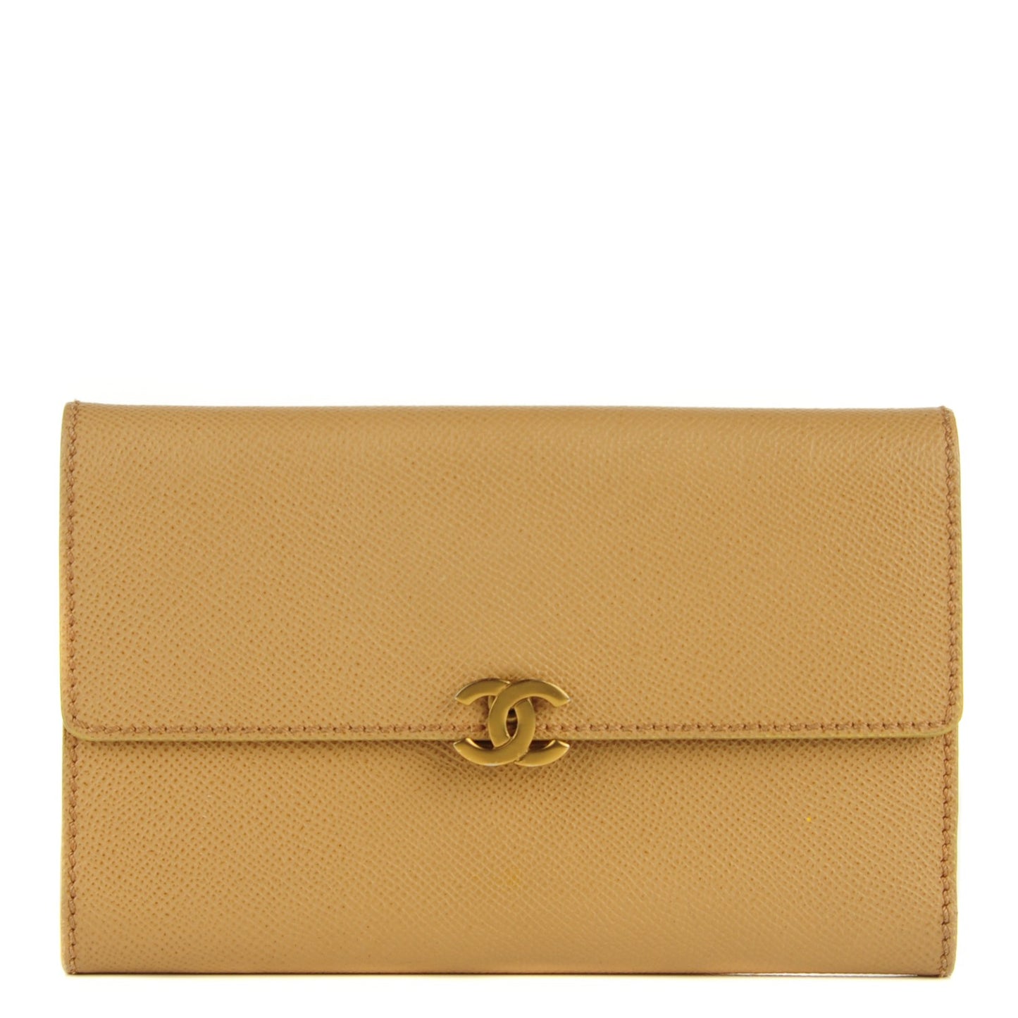 Grained Calfskin CC Flap Wallet Beige