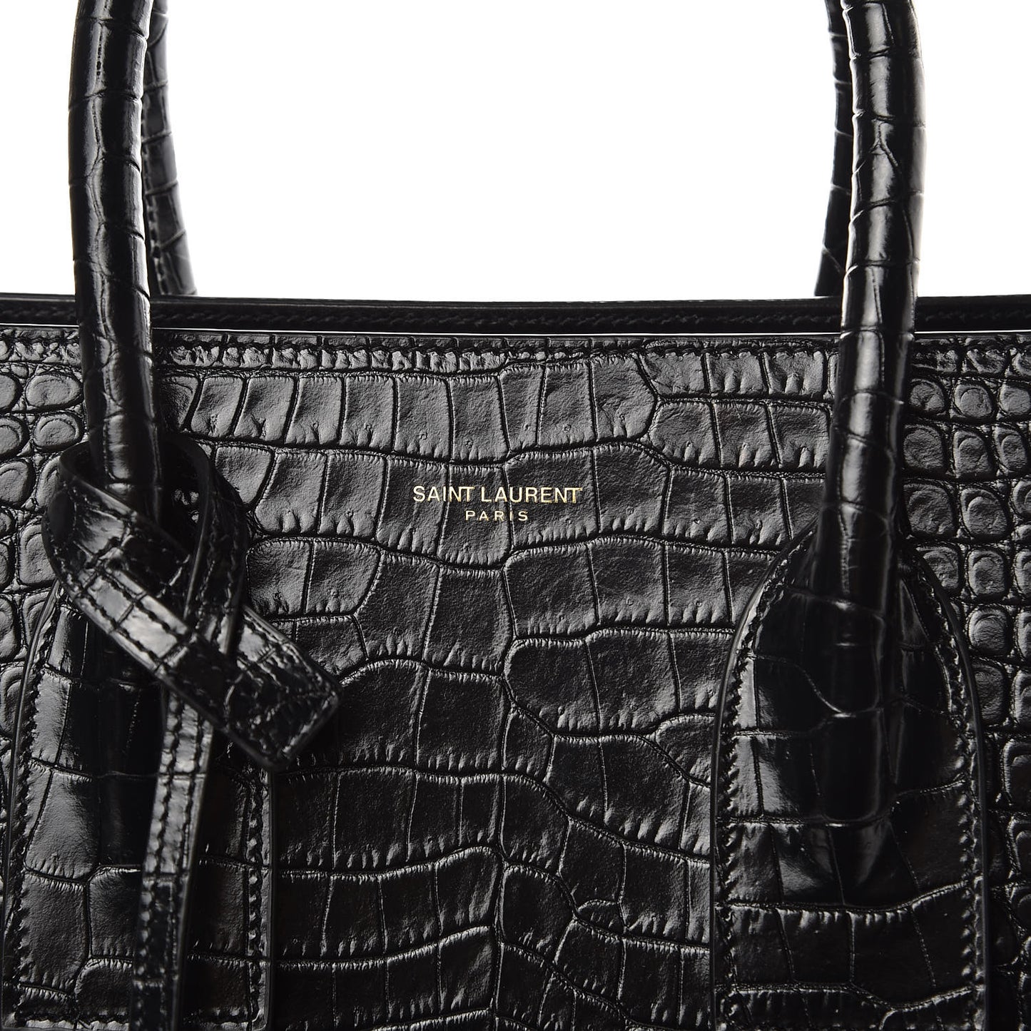 Calfskin Crocodile Embossed Small Sac de Jour Black