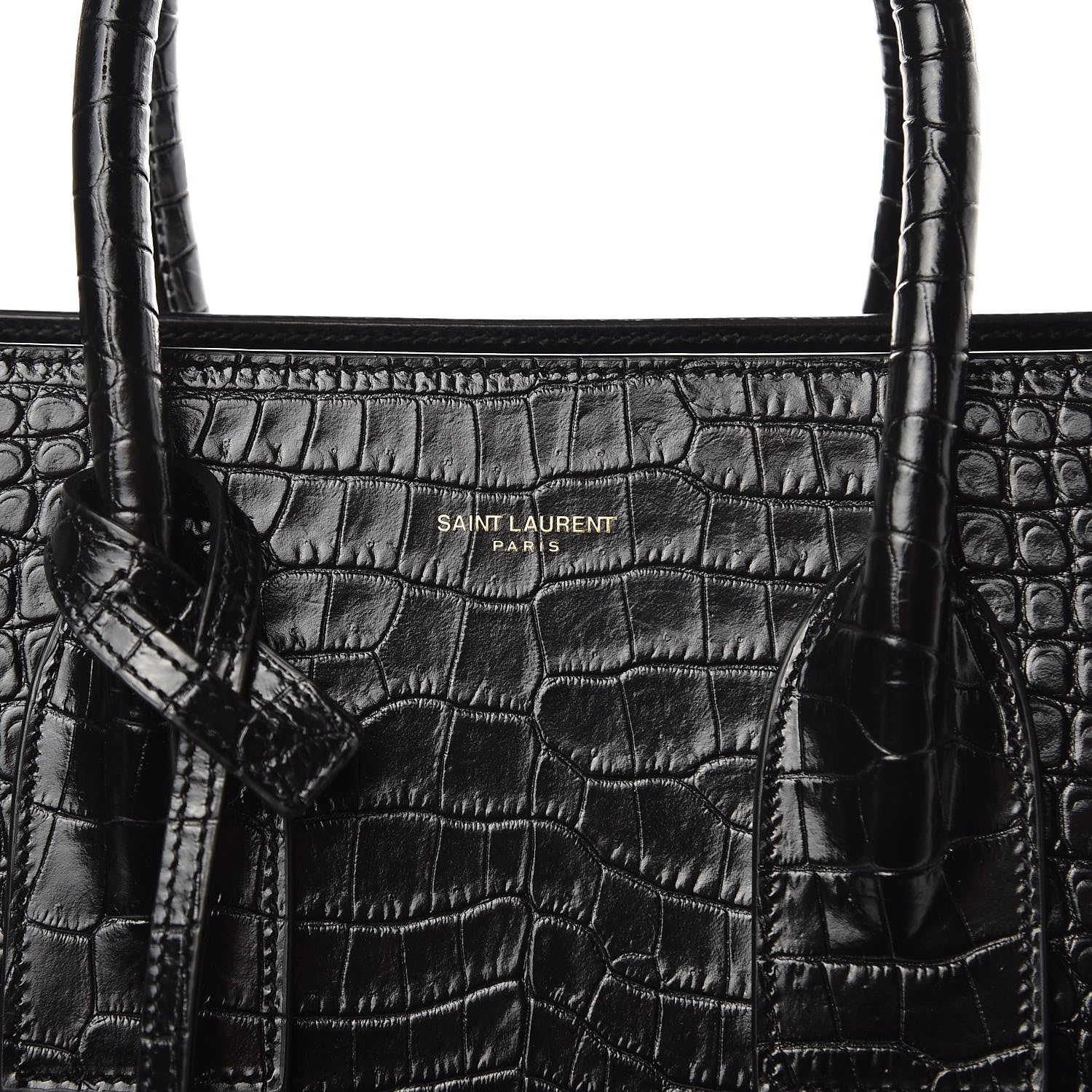 Saint Laurent Calfskin Crocodile Embossed Small Sac de Jour Black 8 of 8