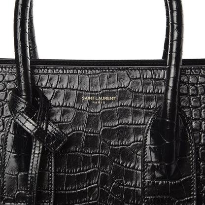 Saint Laurent Calfskin Crocodile Embossed Small Sac de Jour Black 8 of 8