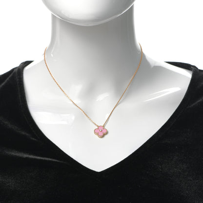 Van Cleef & Arpels 18K Rose Gold Diamond Pink Porcelain Vintage Alhambra Pendant Necklace 2 of 9