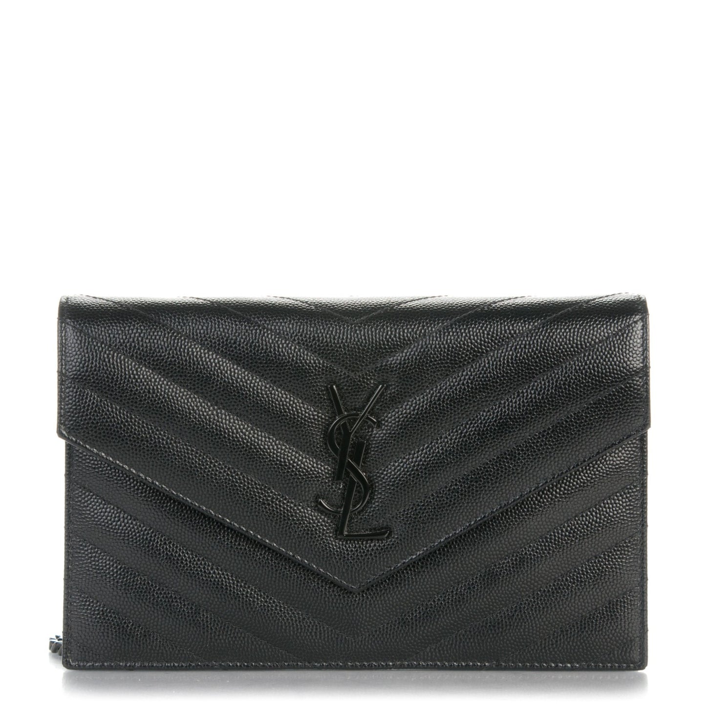 Grain De Poudre Matelasse Chevron Monogram Envelope Chain Wallet Black