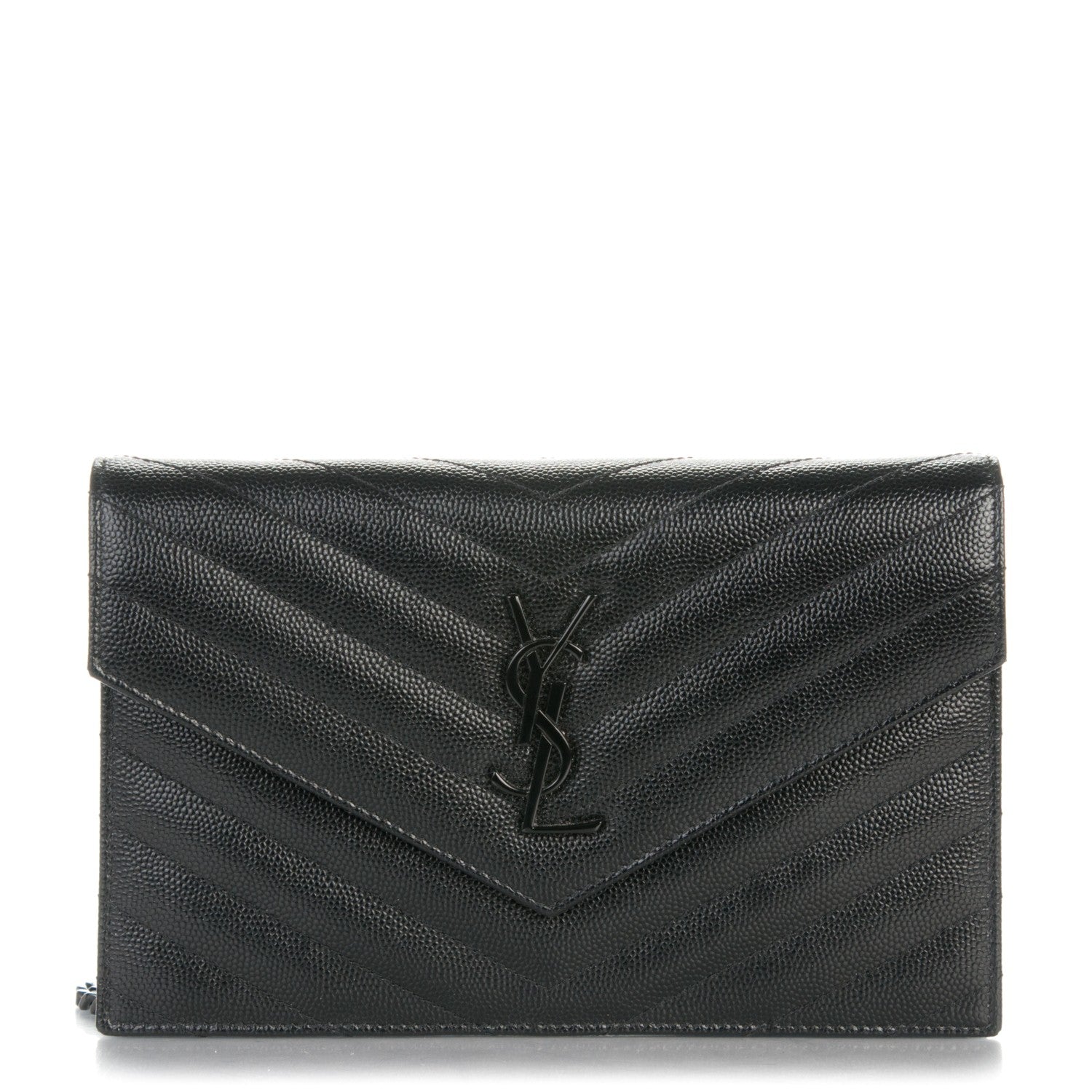 Saint Laurent Grain De Poudre Matelasse Chevron Monogram Envelope Chain Wallet Black 1 of 7