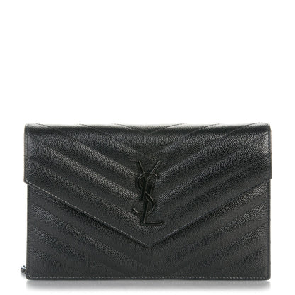 Saint Laurent Grain De Poudre Matelasse Chevron Monogram Envelope Chain Wallet Black 1 of 7