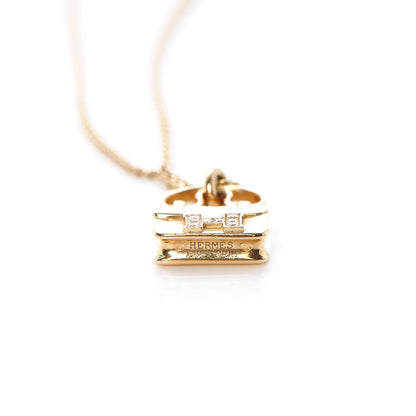 Hermes 18K Yellow Gold Diamond Constance Pendant Necklace 6 of 7