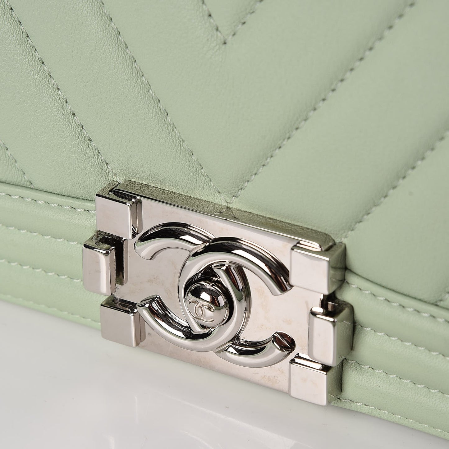 Calfskin Chevron Quilted Medium Boy Flap Light Green